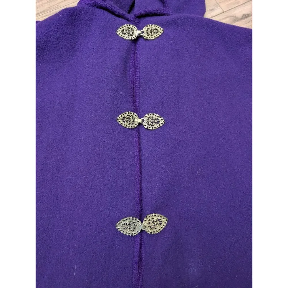 VTG Casco Bay Wool Works Hooded Cape Cloak Purple Fine Wool Filigree Clasp OS